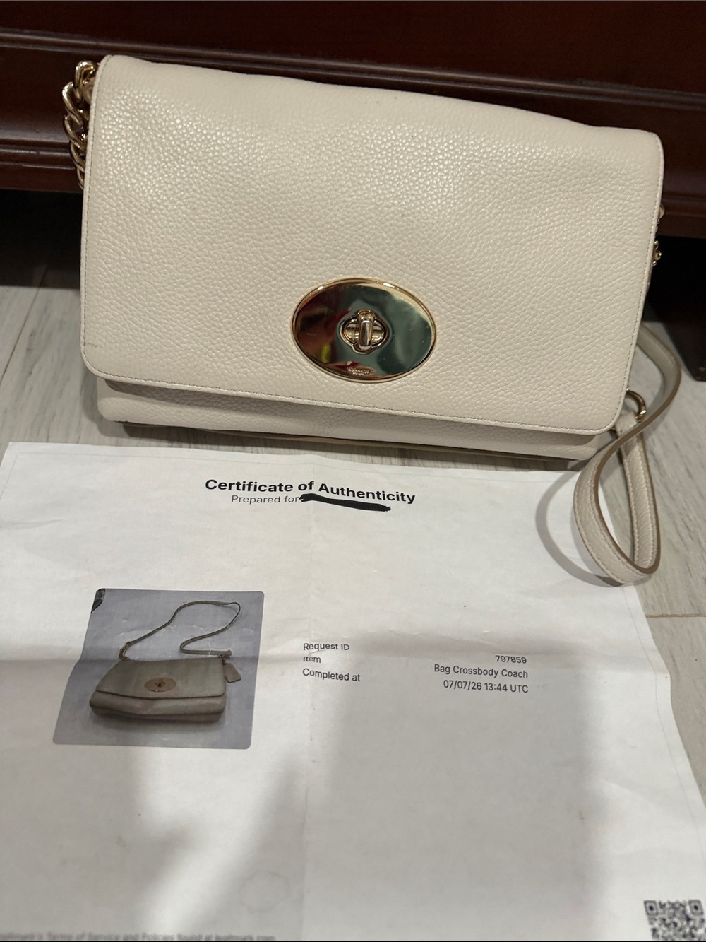 Coach Cream Pebbled Leather Turnlock Crossbody
